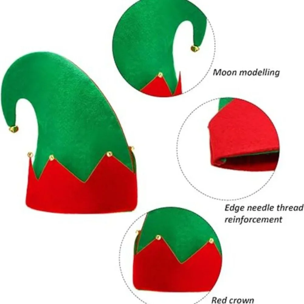6 Packs Christmas Elf Felt Hat Santa‎ Elf Hats for Kids Adults Jingle Bells Xmas